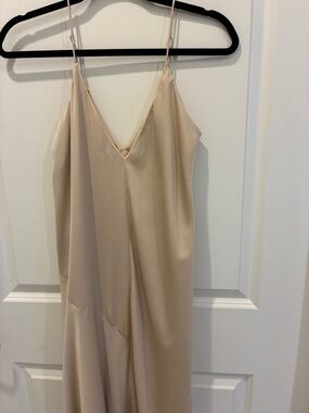 Banana Republic Nude Satin Slip Dress with Spaghetti Straps